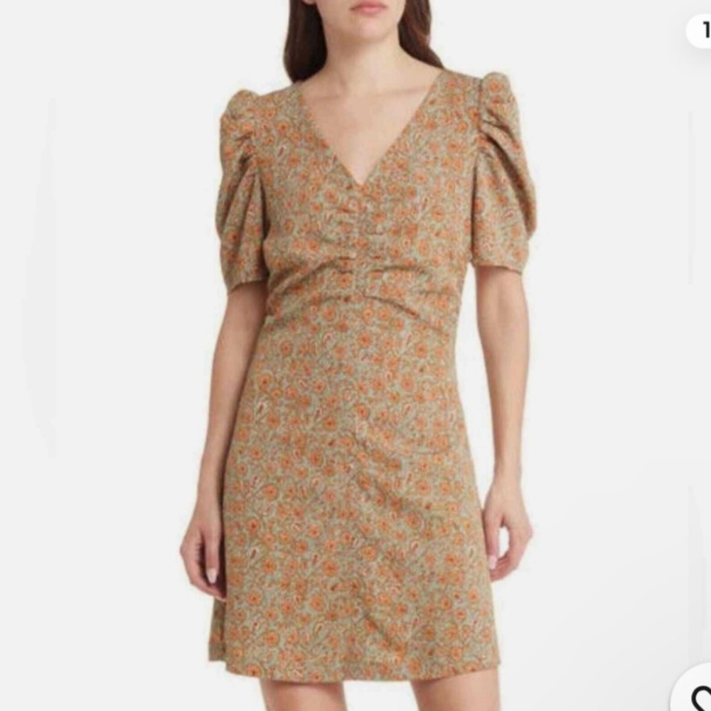 Nordstrom Puff Sleeve A-Line V-Neck Dress by Treasure Bond Size XL
